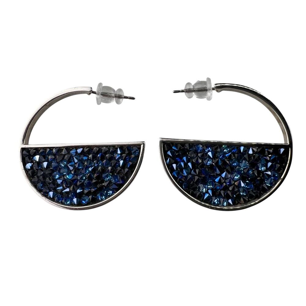 Swarovski Blue Crystaldust Silver Tone Pierced Earrings